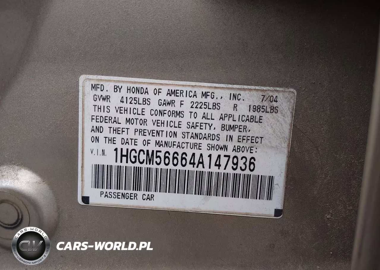 2004 Honda Accord 2.4 Ex VIN:1HGCM56664A147936 - 9