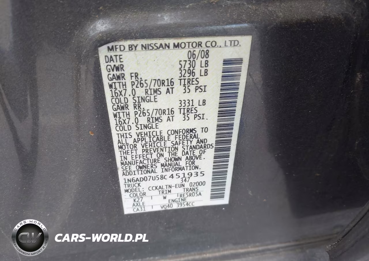 2008 Nissan Frontier Se VIN:1N6AD07U58C451935 - 9