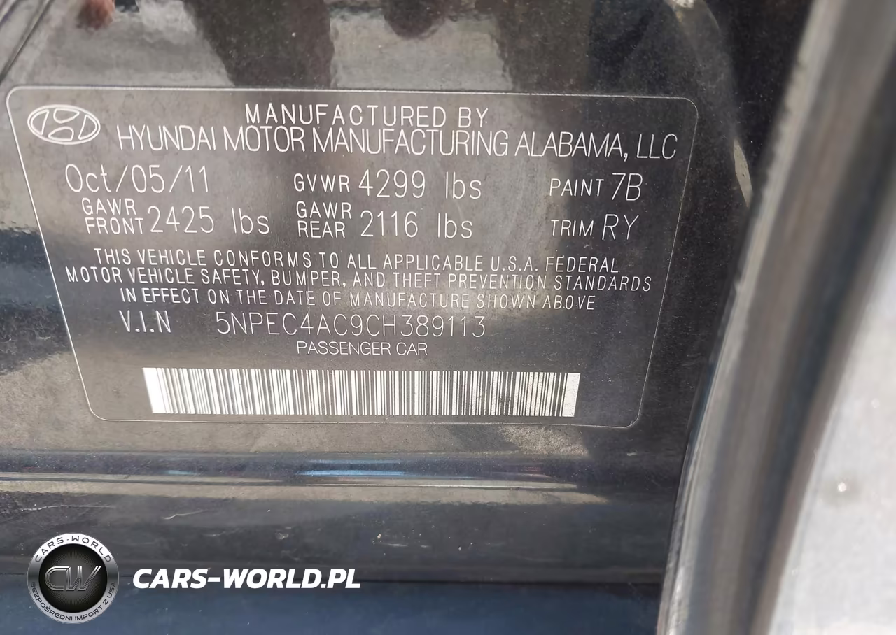 2012 Hyundai Sonata Limited VIN:5NPEC4AC9CH389113 - 9