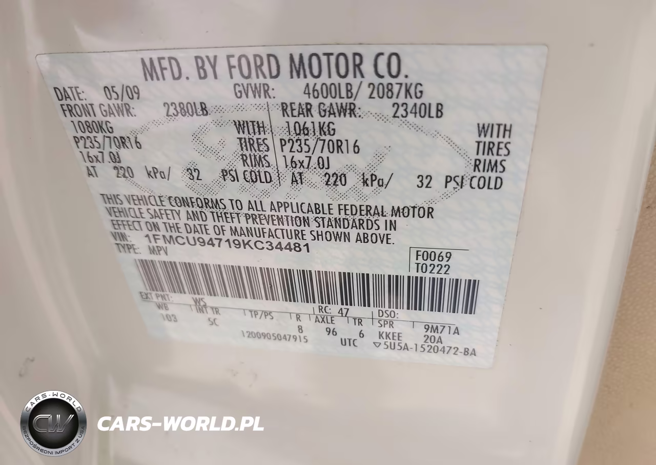 2009 Ford Escape Limited VIN:1FMCU94719KC34481 - 9