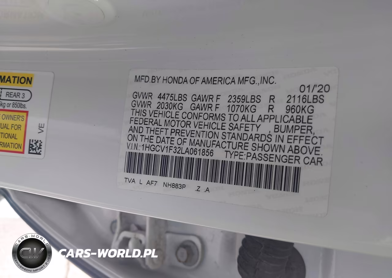 2020 Honda Accord Sport VIN:1HGCV1F32LA061856 - 9