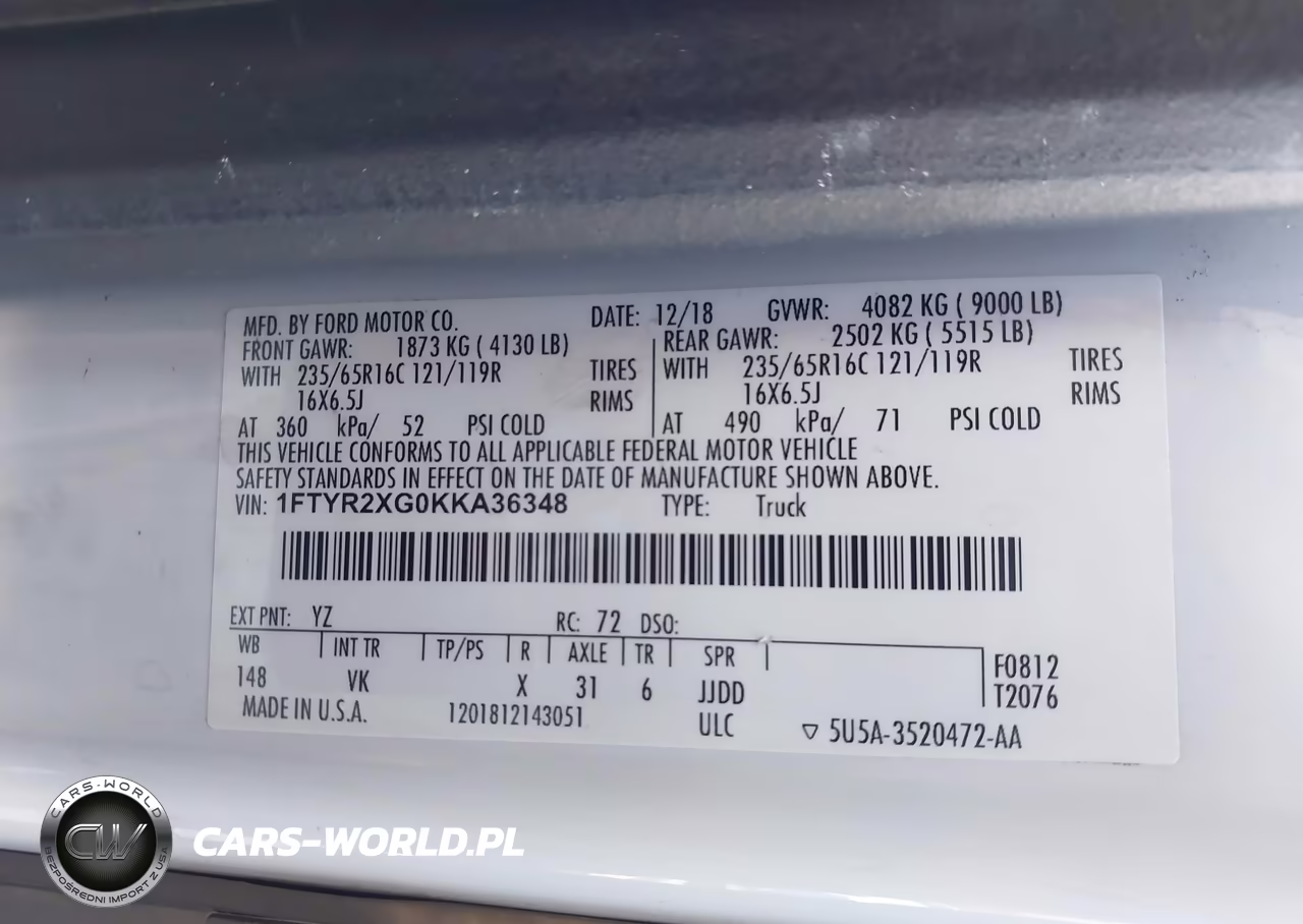 2019 Ford Transit-250 VIN:1FTYR2XG0KKA36348 - 9