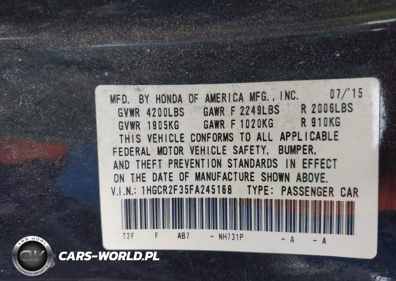 2015 Honda Accord Lx VIN:1HGCR2F35FA245168 - 9