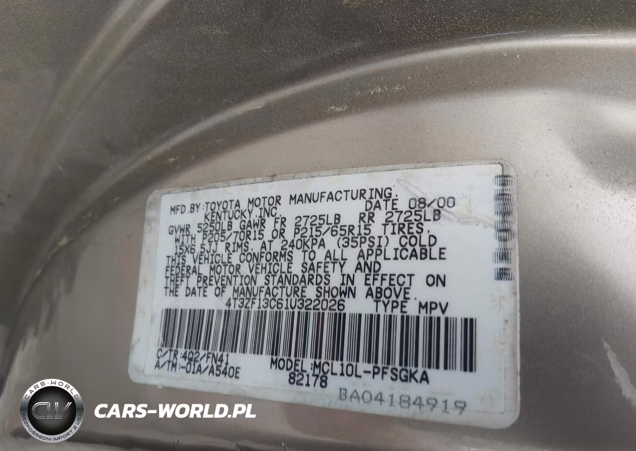 2001 Toyota Sienna Le VIN:4T3ZF13C61U322026 - 9
