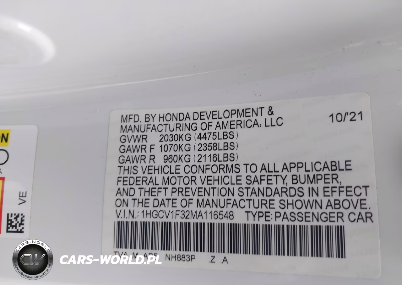 2021 Honda Accord Sport VIN:1HGCV1F32MA116548 - 9