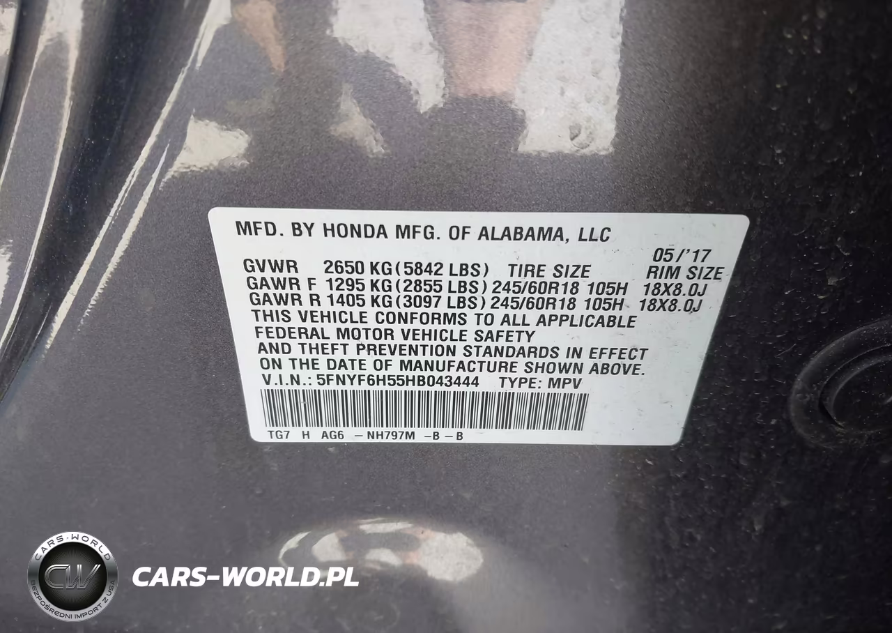 2017 Honda Pilot Ex-L VIN:5FNYF6H55HB043444 - 9