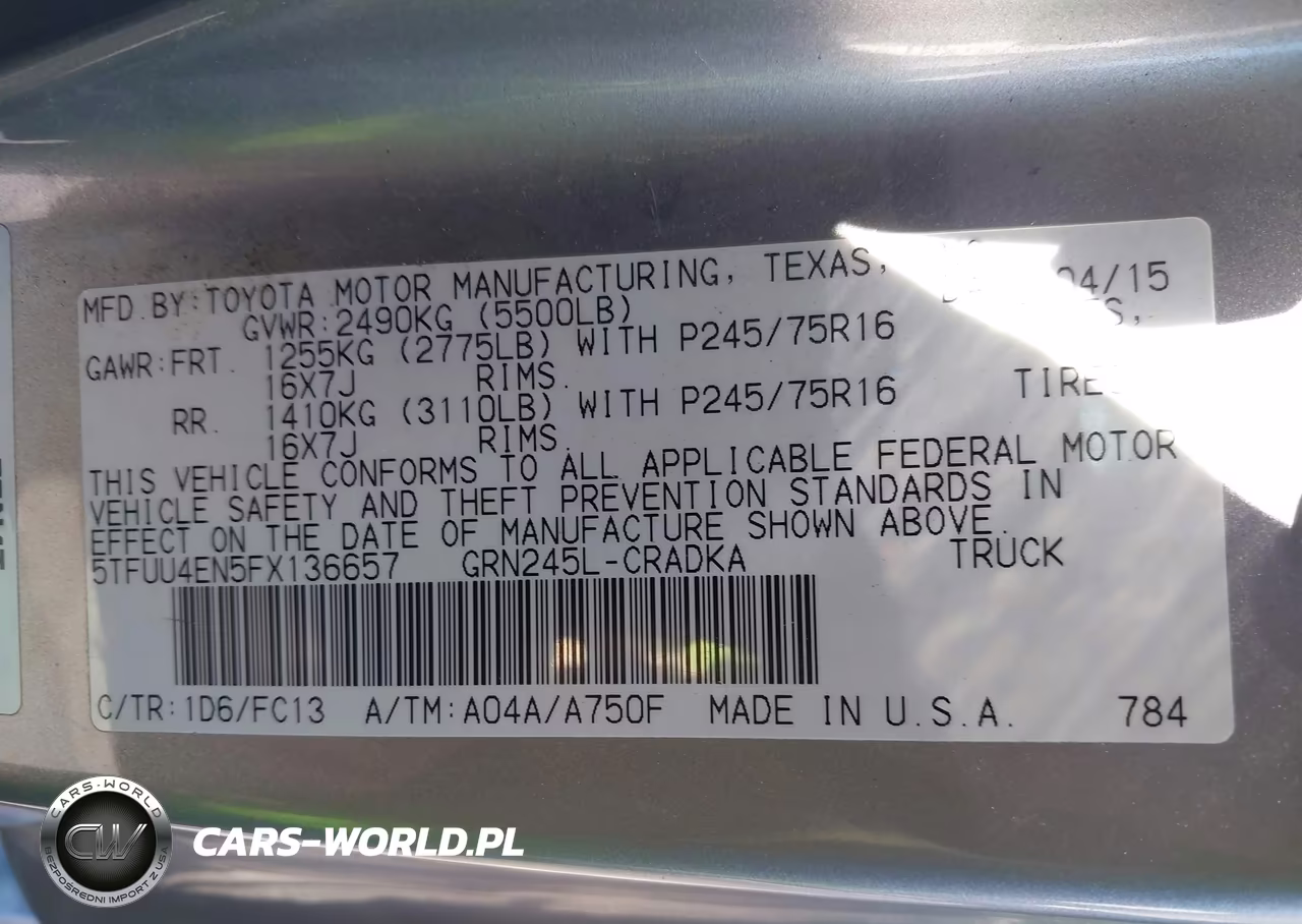2015 Toyota Tacoma Base V6 VIN:5TFUU4EN5FX136657 - 9