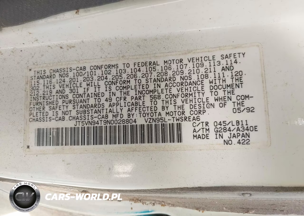 1992 Toyota Pickup Cab Chassis Super Long Wb VIN:JT5VN94T9N0028804 - 9