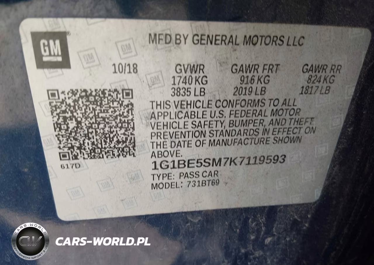 2019 Chevrolet Cruze Lt VIN:1G1BE5SM7K7119593 - 9