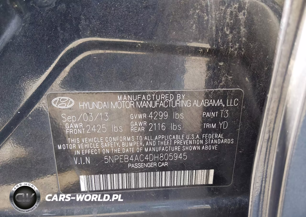 2013 Hyundai Sonata Gls VIN:5NPEB4AC4DH805945 - 9