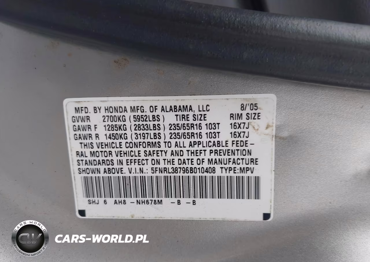 2006 Honda Odyssey Ex-L VIN:5FNRL38796B010408 - 9