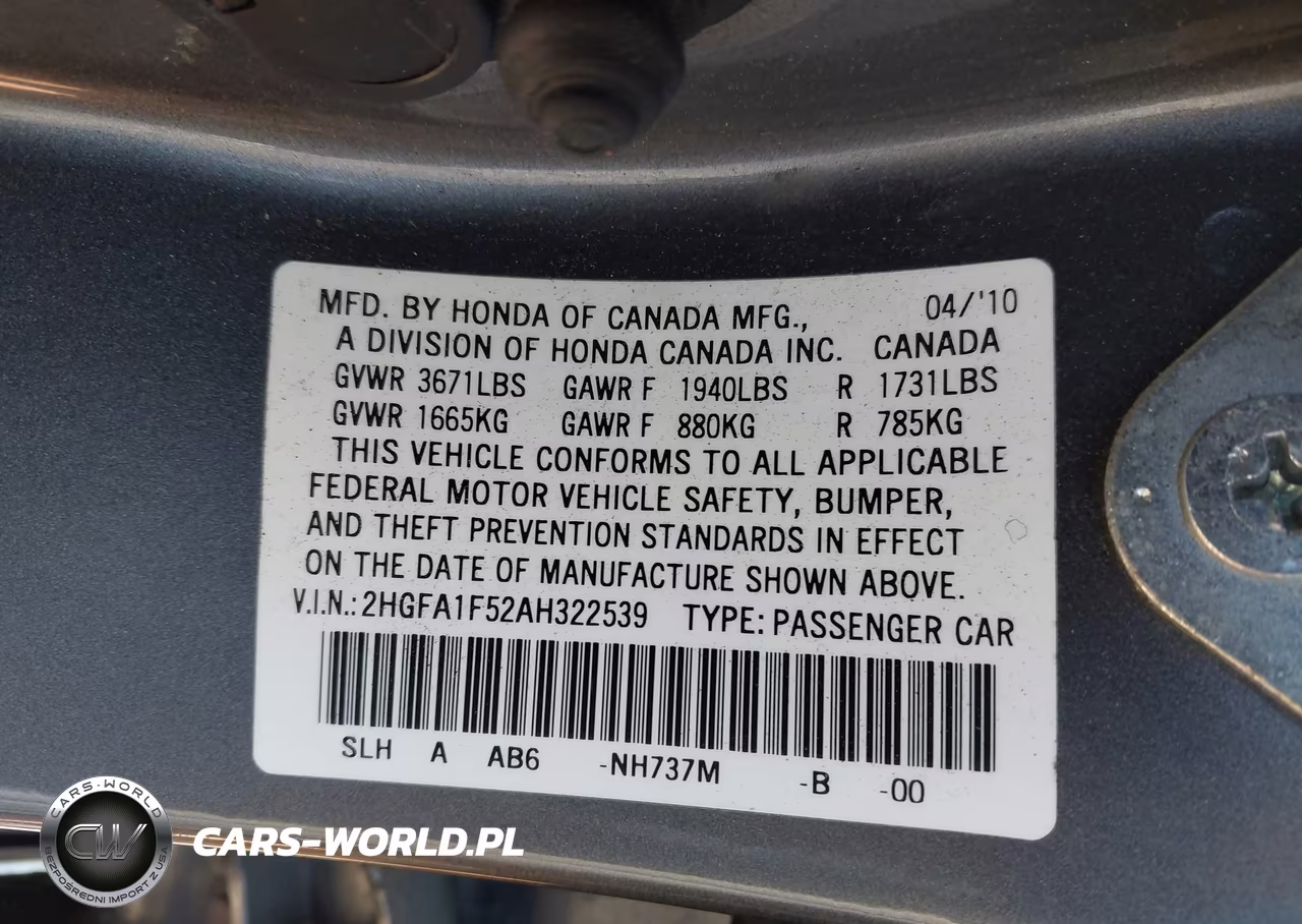 2010 Honda Civic Lx VIN:2HGFA1F52AH322539 - 9