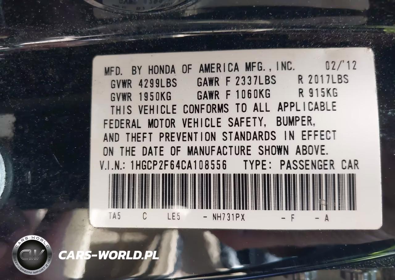 2012 Honda Accord 2.4 Se VIN:1HGCP2F64CA108556 - 9