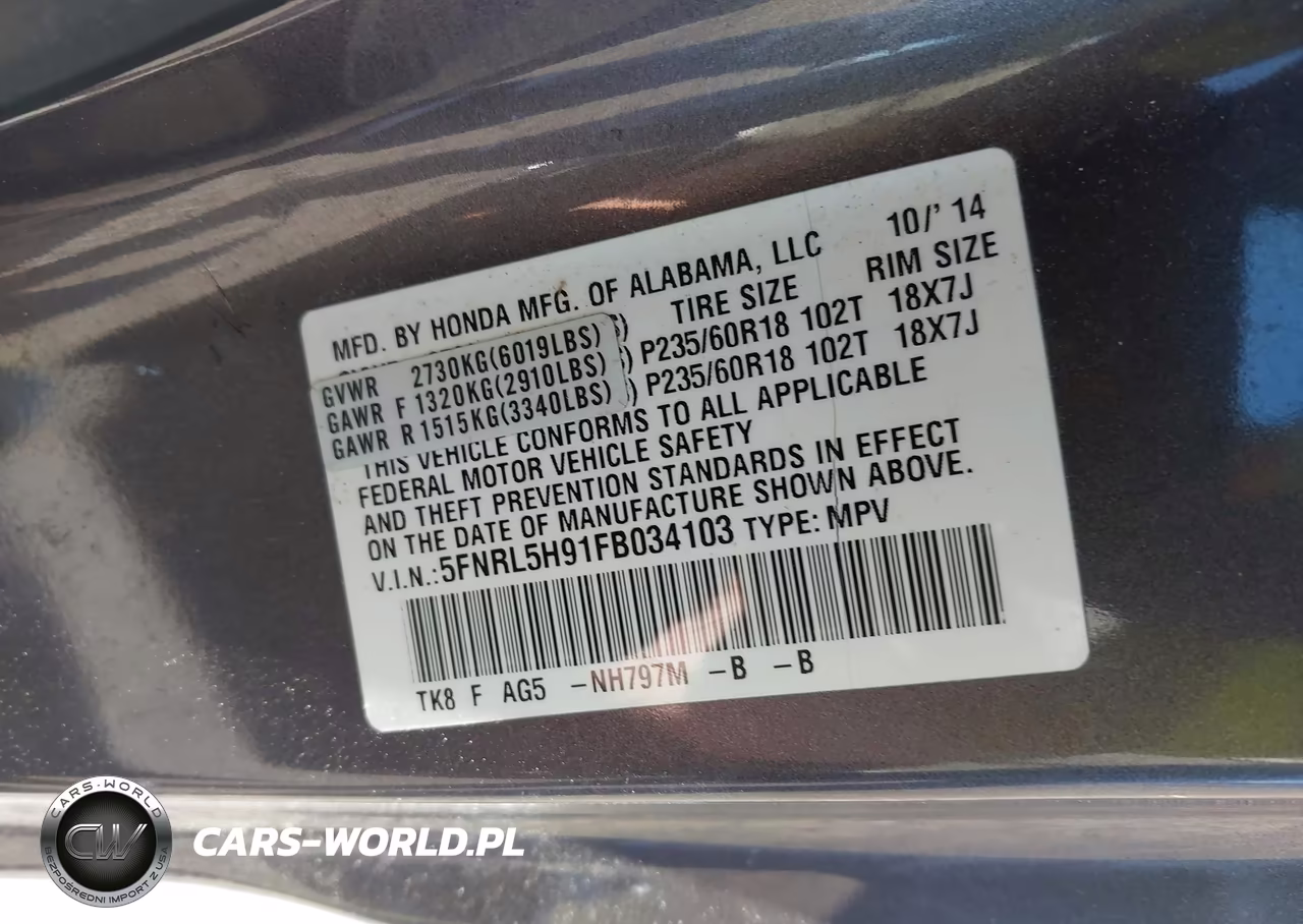 2015 Honda Odyssey Touring-Touring Elite VIN:5FNRL5H91FB034103 - 9