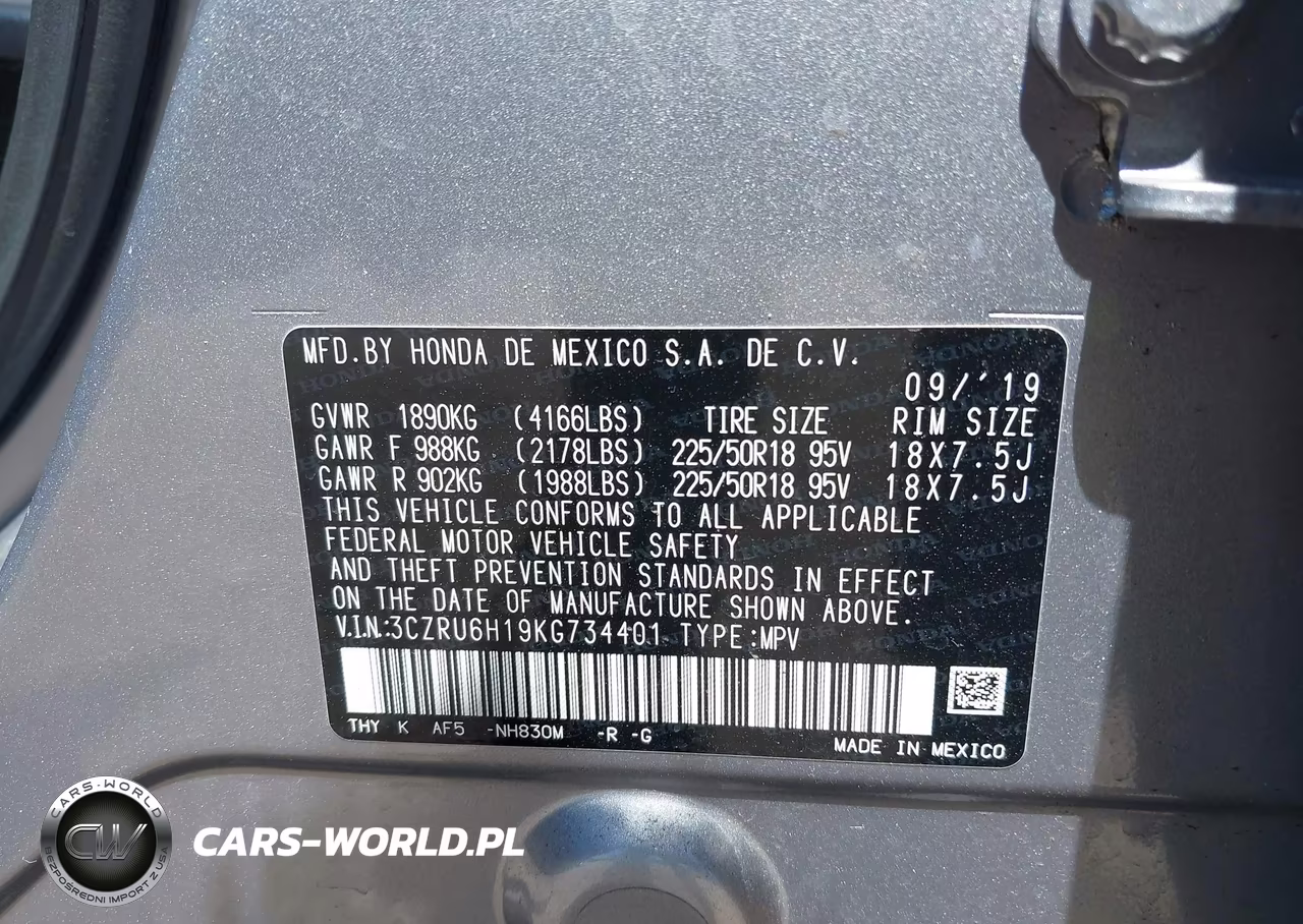 2019 Honda Hr-V Sport VIN:3CZRU6H19KG734401 - 9