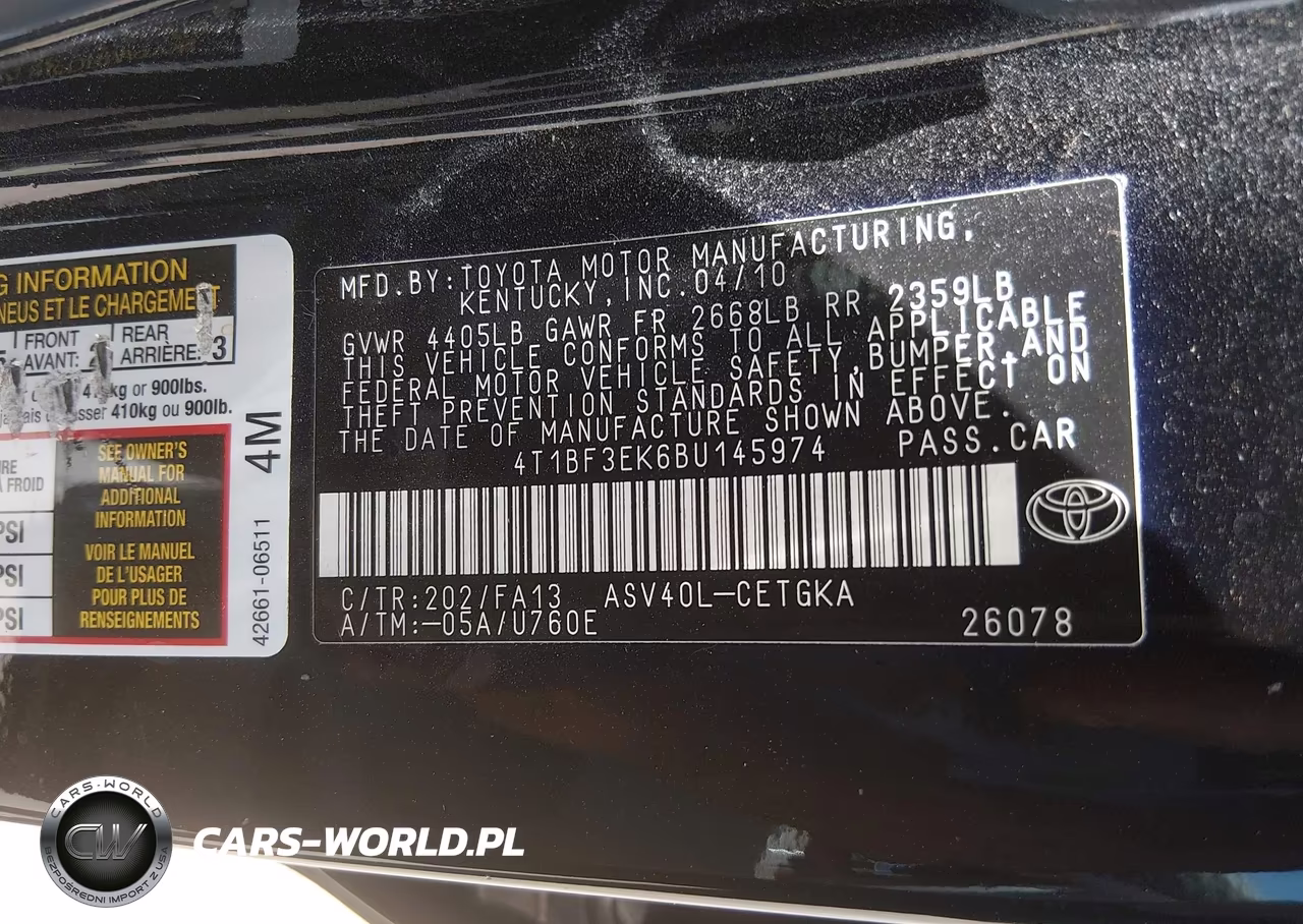 2011 Toyota Camry Xle VIN:4T1BF3EK6BU145974 - 9