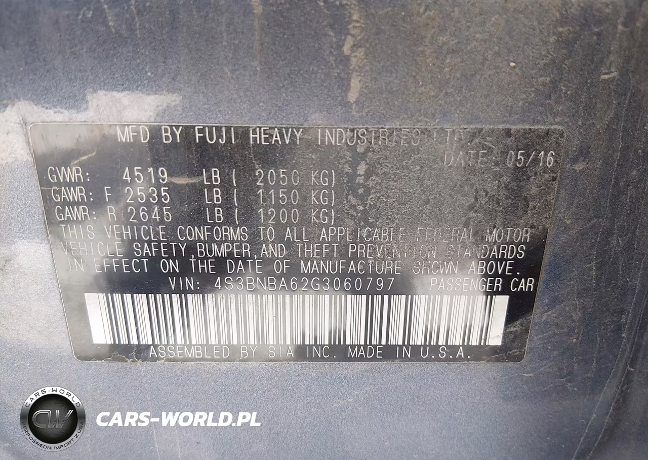 2016 Subaru Legacy 2.5I VIN:4S3BNBA62G3060797 - 9
