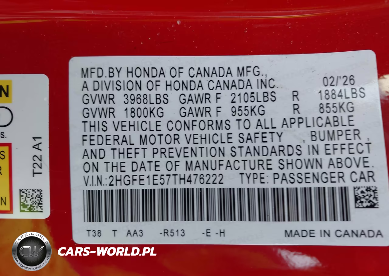 2026 Honda Civic Si Sedan VIN:2HGFE1E57TH476222 - 8