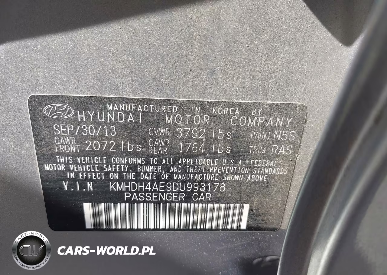 2013 Hyundai Elantra Gls VIN:KMHDH4AE9DU993178 - 9