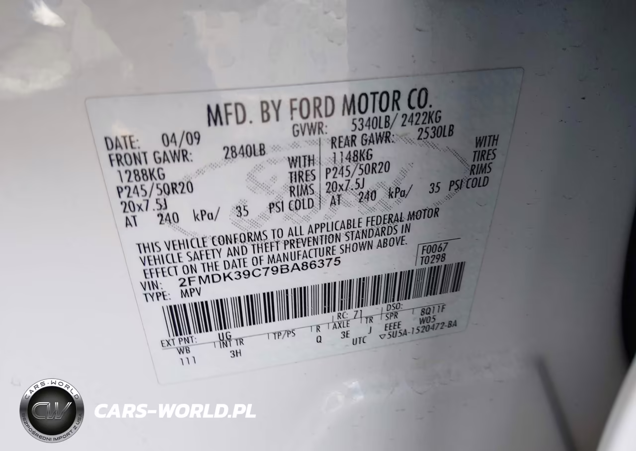 2009 Ford Edge Limited VIN:2FMDK39C79BA86375 - 9