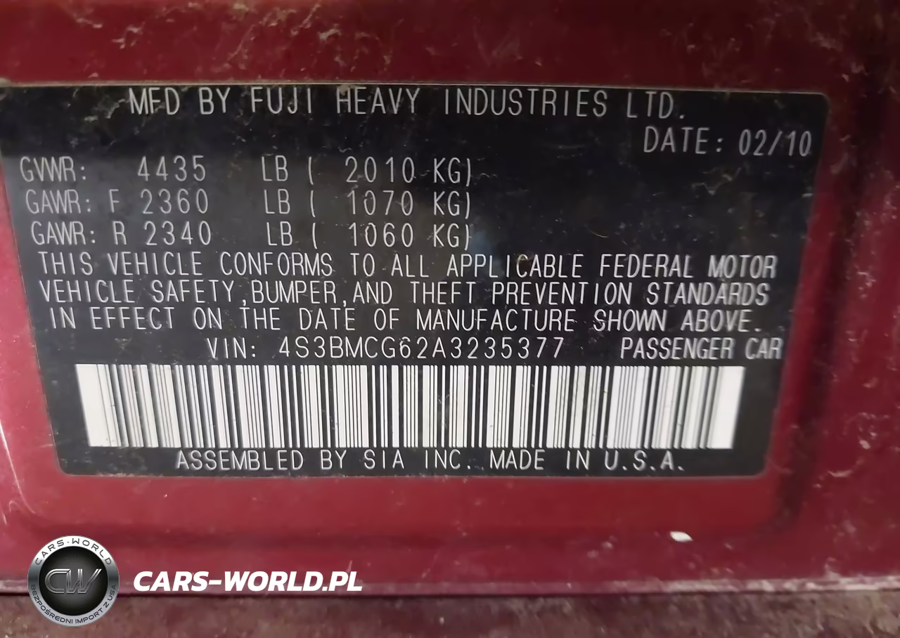 2010 Subaru Legacy 2.5I Premium VIN:4S3BMCG62A3235377 - 9
