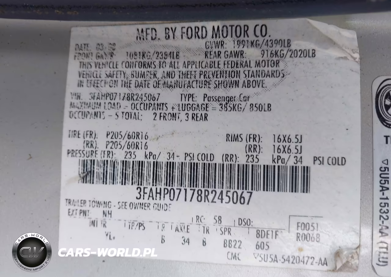 2008 Ford Fusion Se VIN:3FAHP07178R245067 - 9