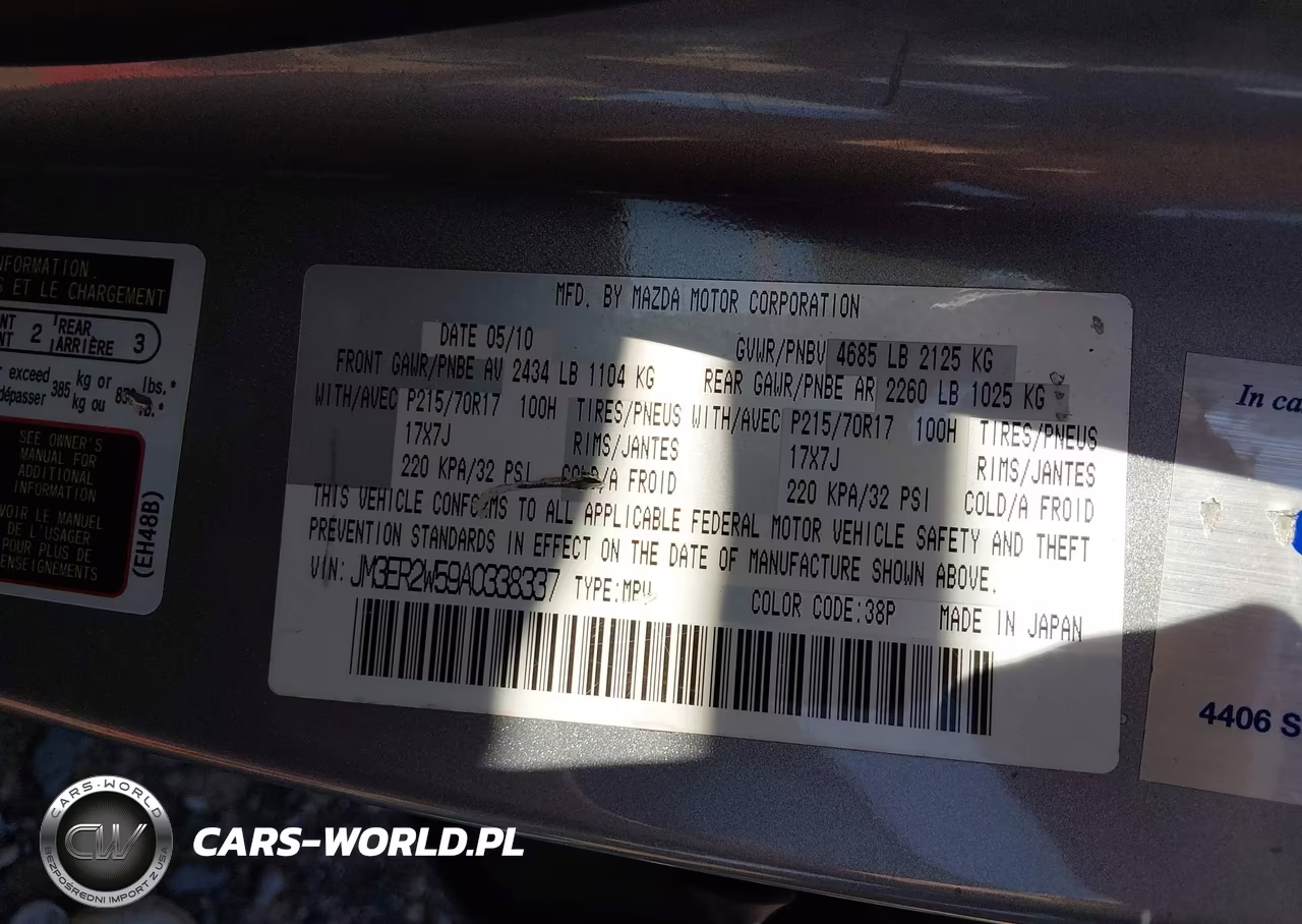 2010 Mazda Cx-7 I Sport VIN:JM3ER2W59A0338337 - 9