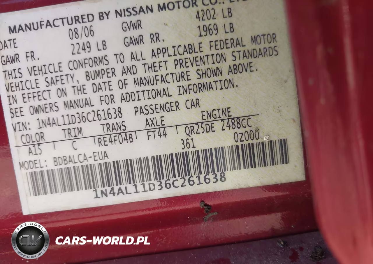 2006 Nissan Altima 2.5 S VIN:1N4AL11D36C261638 - 9