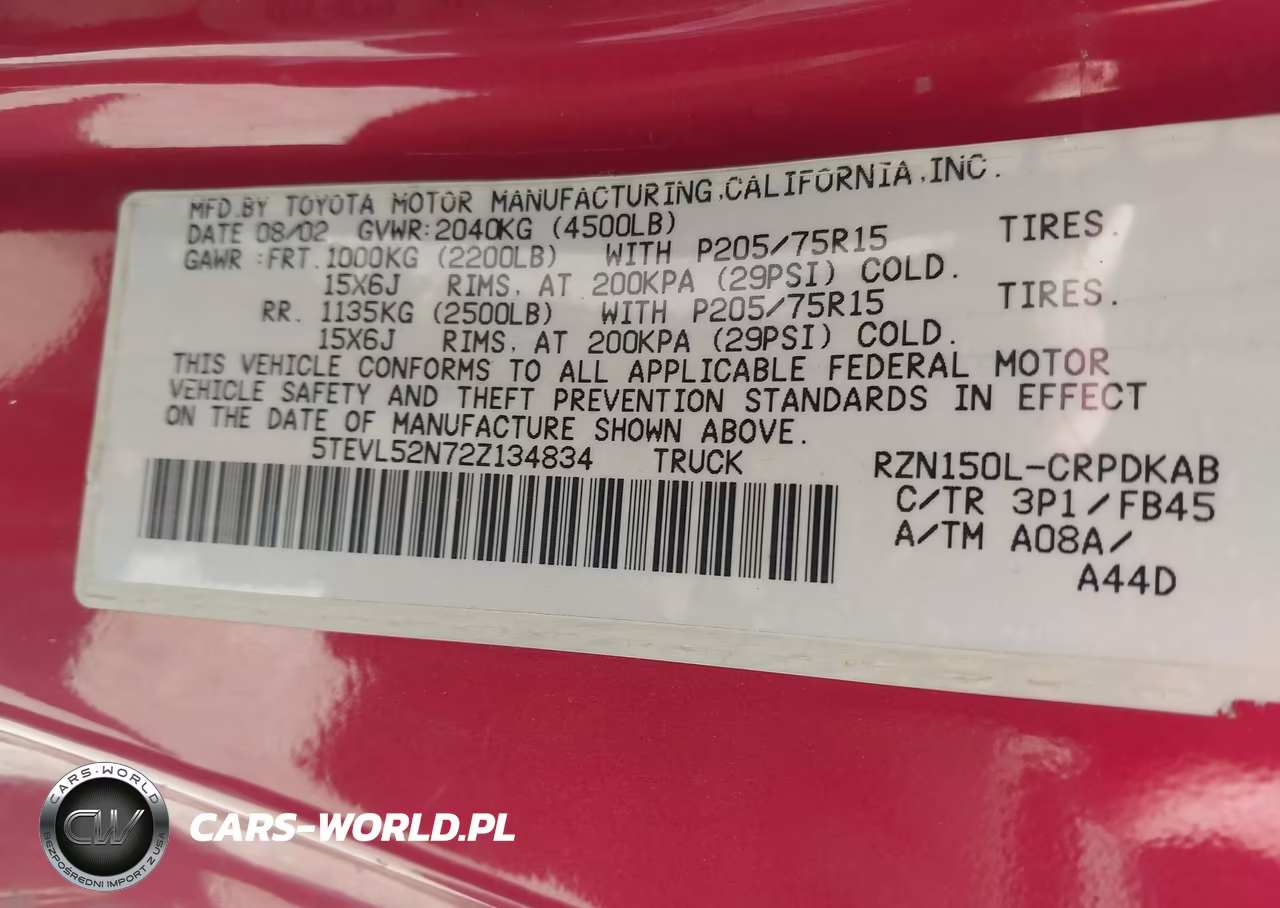 2002 Toyota Tacoma VIN:5TEVL52N72Z134834 - 9