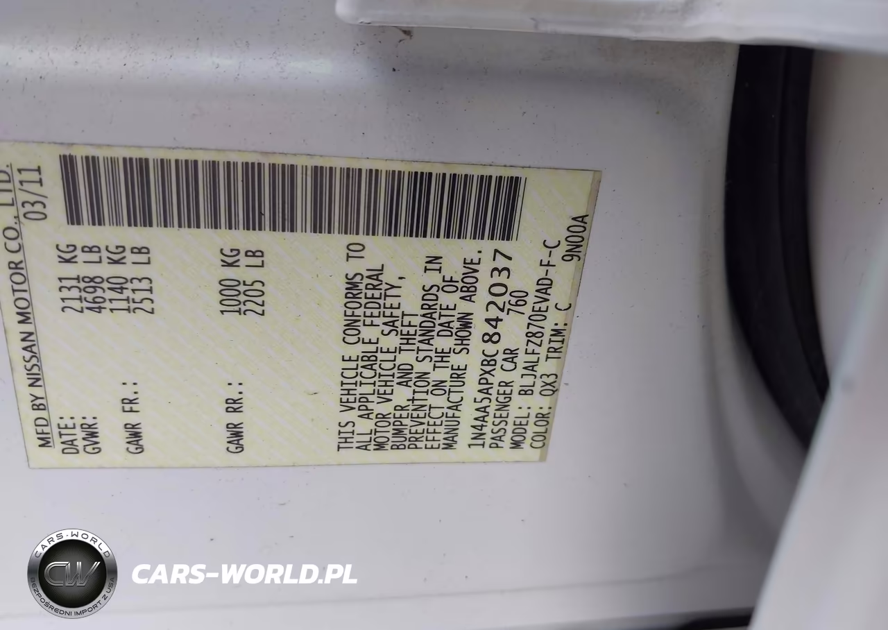 2011 Nissan Maxima 3.5 Sv VIN:1N4AA5APXBC842037 - 9