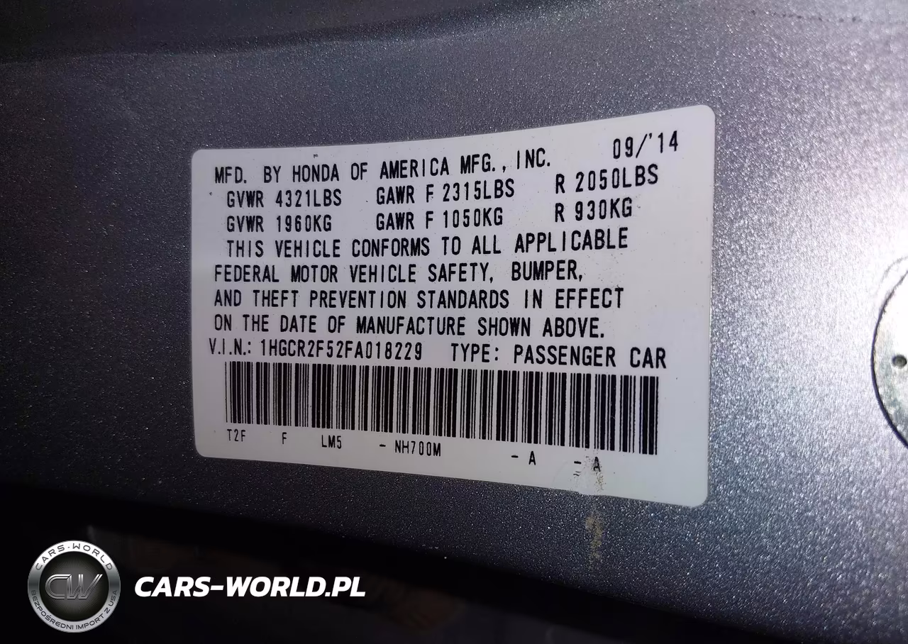 2015 Honda Accord Sport VIN:1HGCR2F52FA018229 - 9