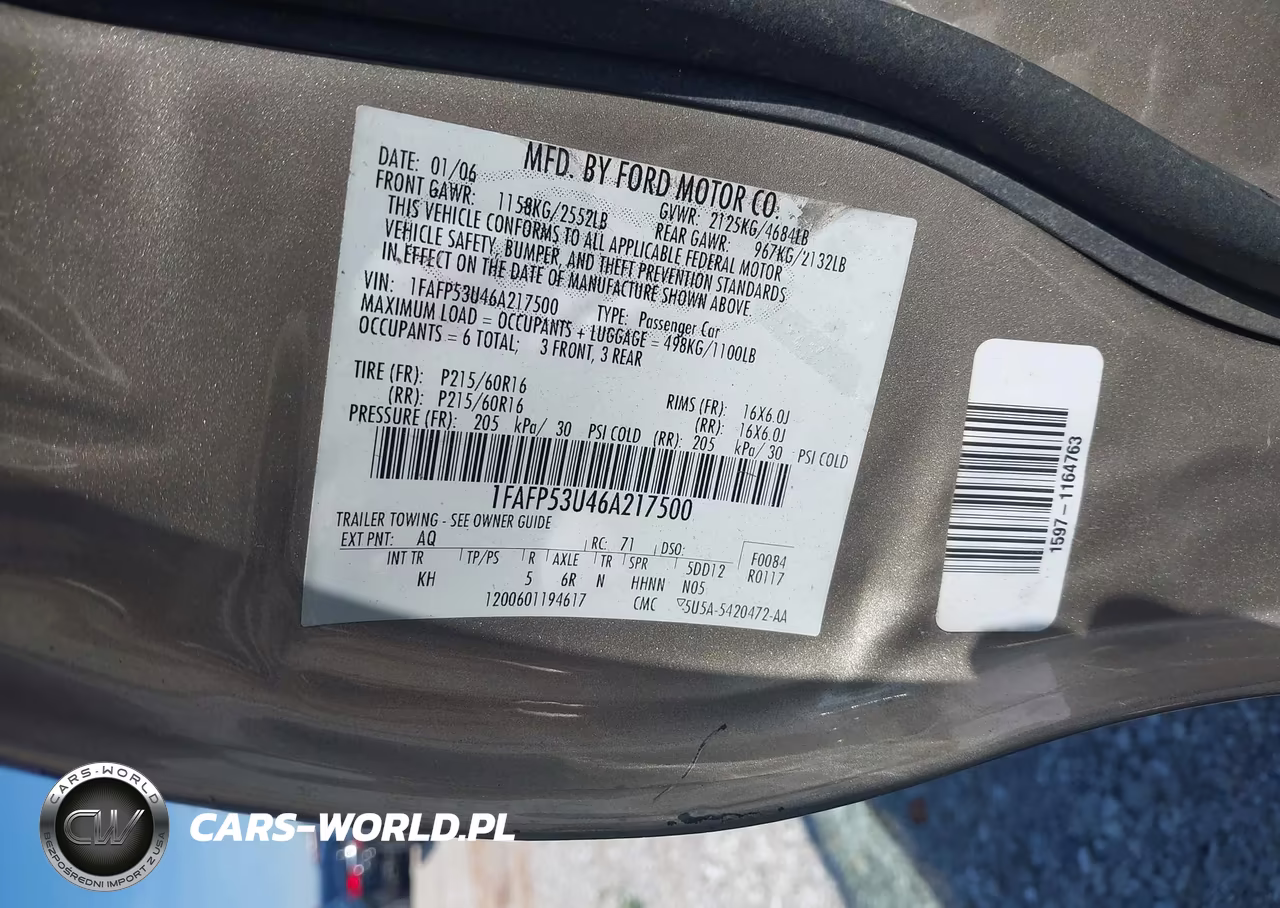 2006 Ford Taurus Se VIN:1FAFP53U46A217500 - 9