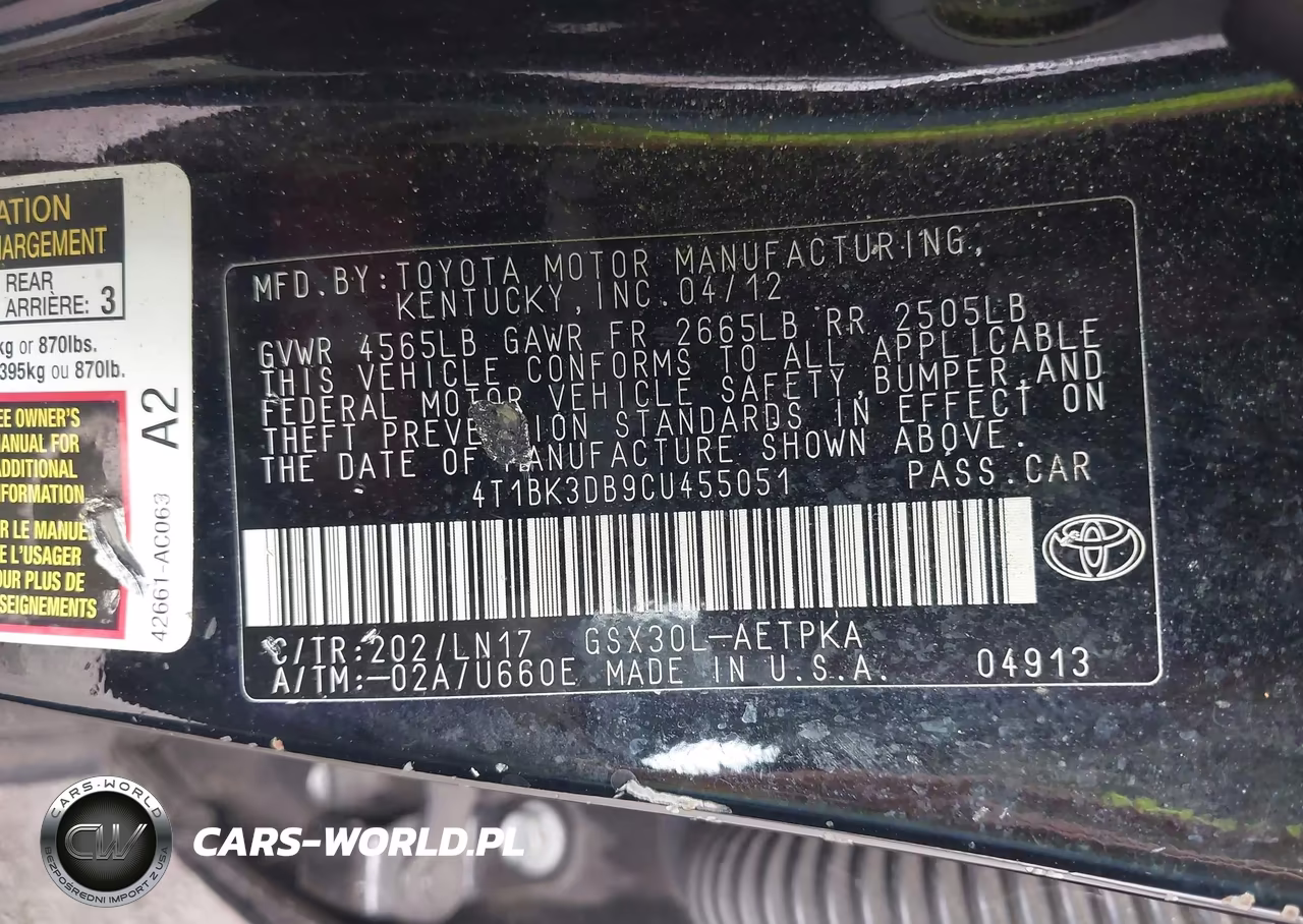 2012 Toyota Avalon Limited VIN:4T1BK3DB9CU455051 - 9