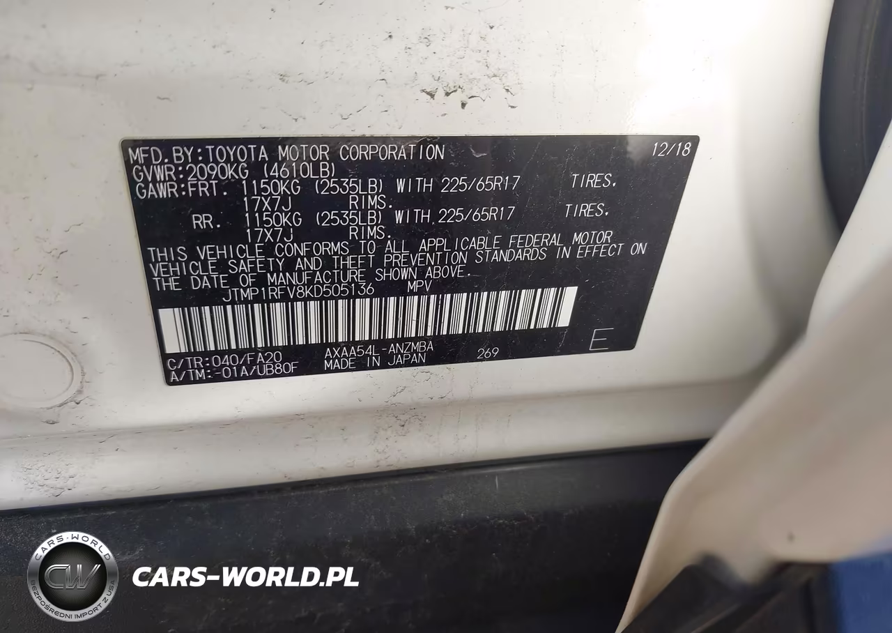 2019 Toyota Rav4 Xle VIN:JTMP1RFV8KD505136 - 9