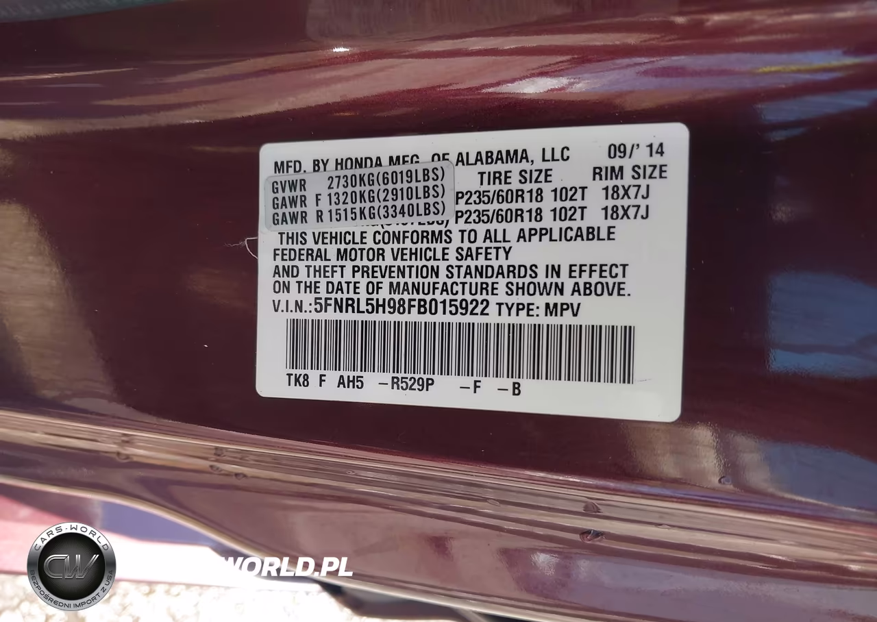 2015 Honda Odyssey Touring-Touring Elite VIN:5FNRL5H98FB015922 - 9