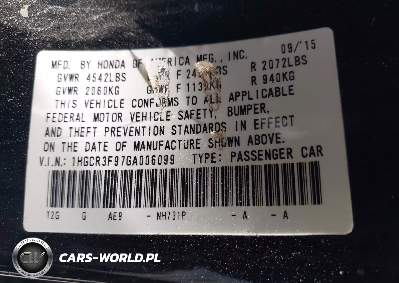 2016 Honda Accord Touring VIN:1HGCR3F97GA006099 - 9
