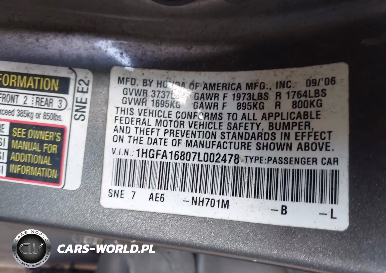 2007 Honda Civic Ex VIN:1HGFA16807L002478 - 9
