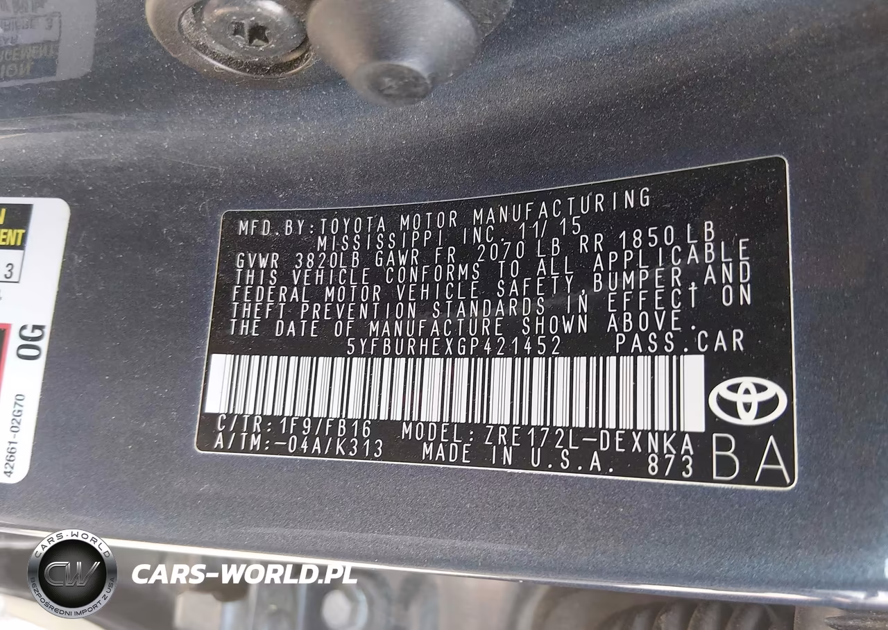 2016 Toyota Corolla Le VIN:5YFBURHEXGP421452 - 9
