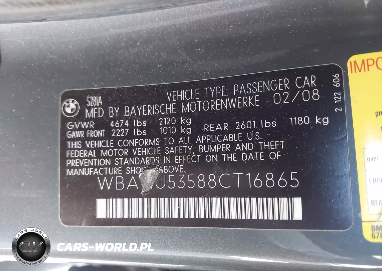 2008 BMW 528I VIN:WBANU53588CT16865 - 12