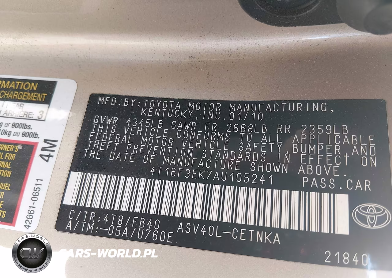 2010 Toyota Camry Le VIN:4T1BF3EK7AU105241 - 9
