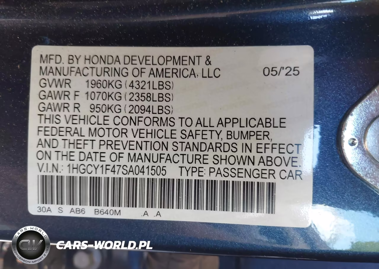 2025 Honda Accord Se VIN:1HGCY1F47SA041505 - 9