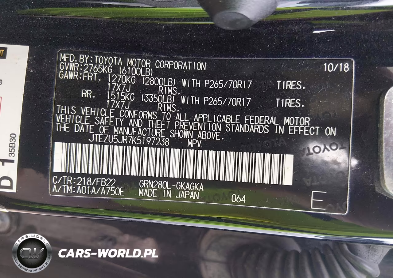 2019 Toyota 4Runner Sr5 VIN:JTEZU5JR7K5197238 - 9