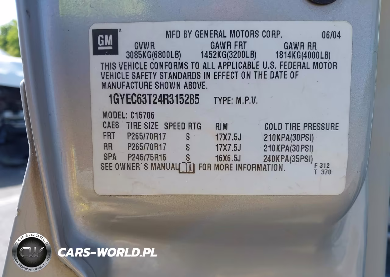 2004 Cadillac Escalade Standard VIN:1GYEC63T24R315285 - 9