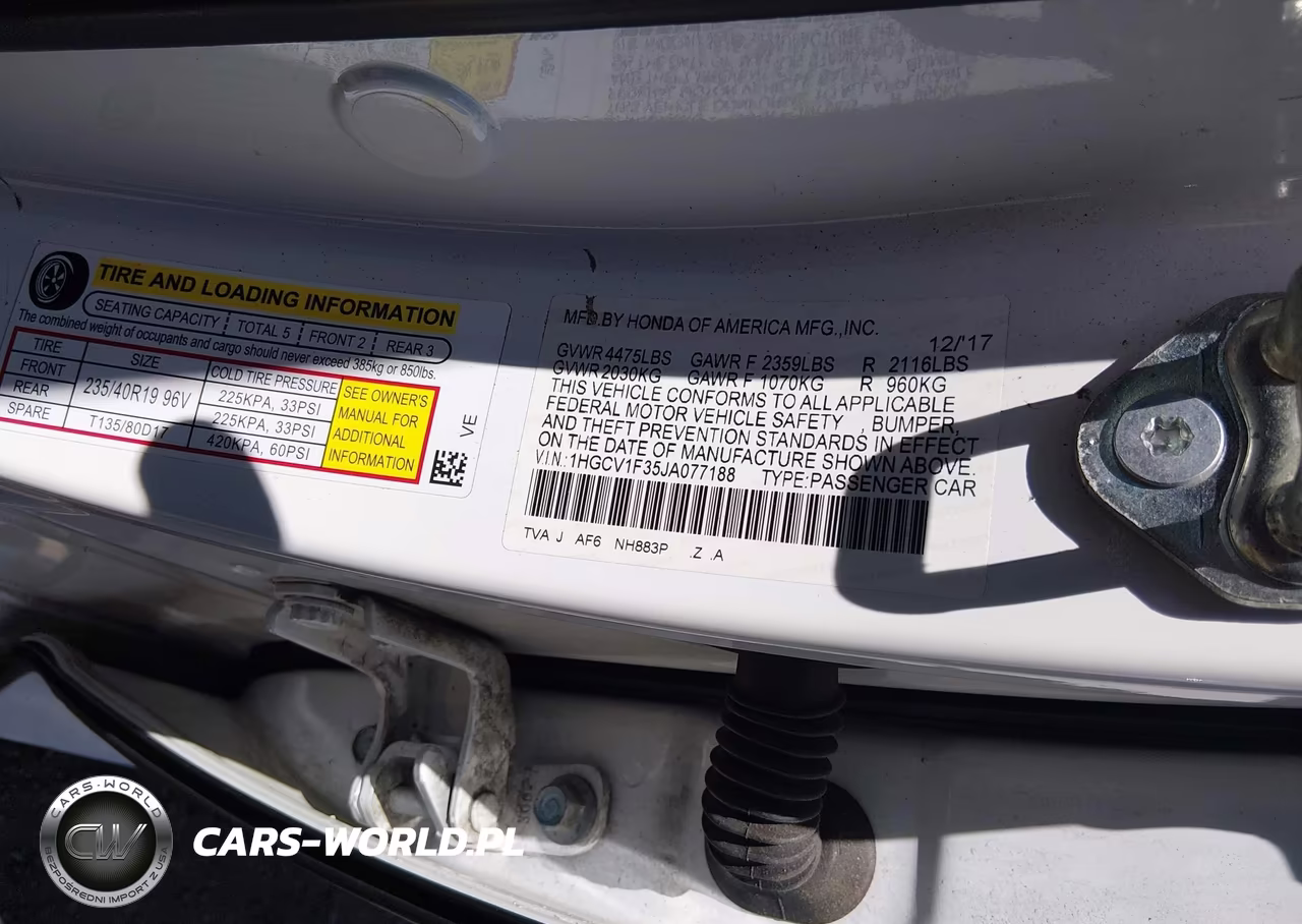 2018 Honda Accord Sport VIN:1HGCV1F35JA077188 - 9