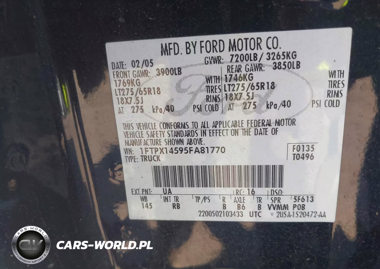 2005 Ford F-150 Fx4-Lariat-Xl-Xlt VIN:1FTPX14595FA81770 - 9