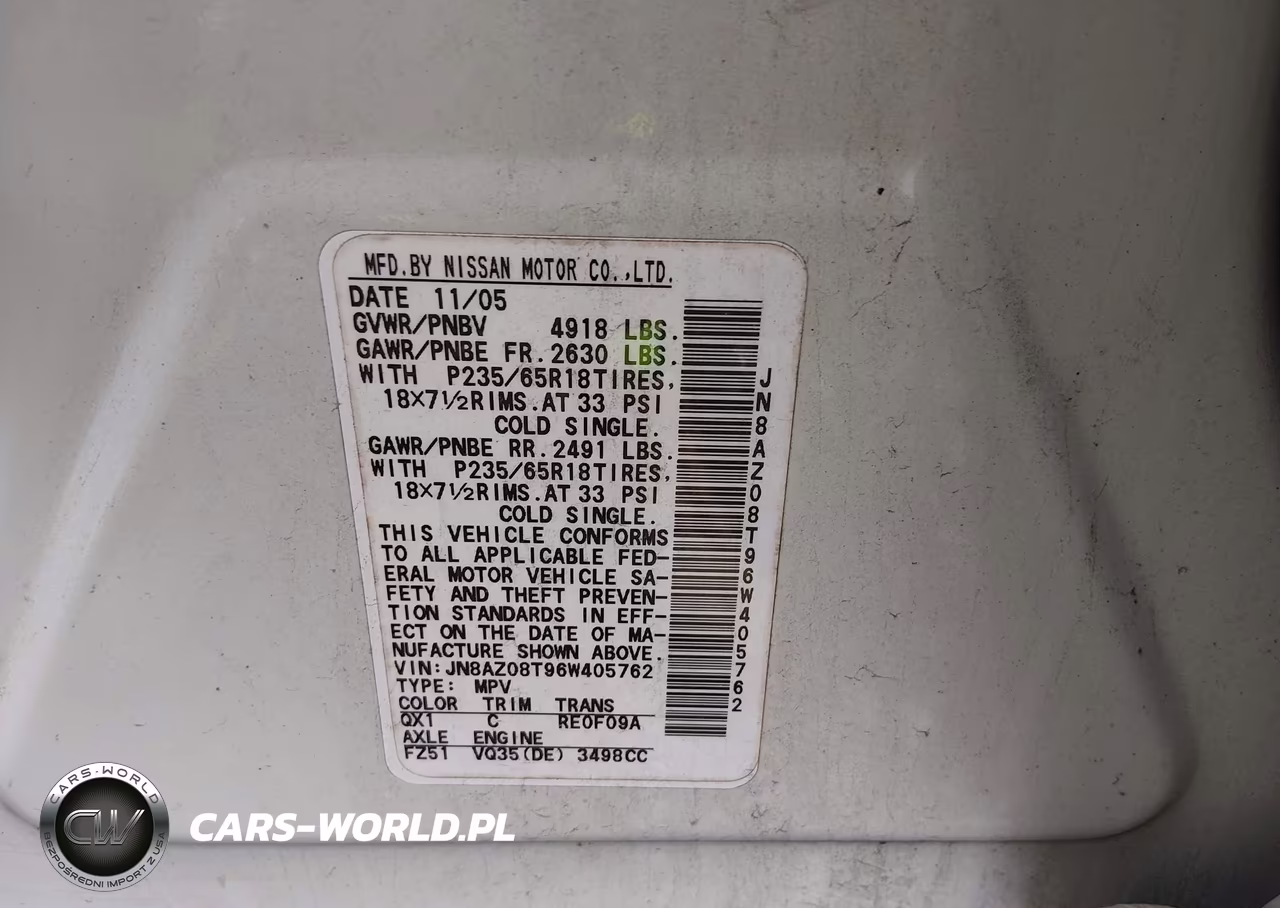 2006 Nissan Murano Sl VIN:JN8AZ08T96W405762 - 9