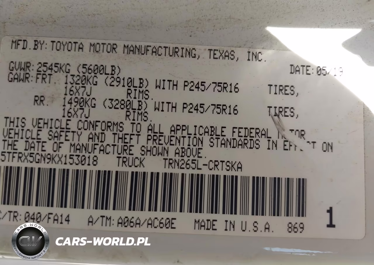 2019 Toyota Tacoma Sr VIN:5TFRX5GN9KX153018 - 9