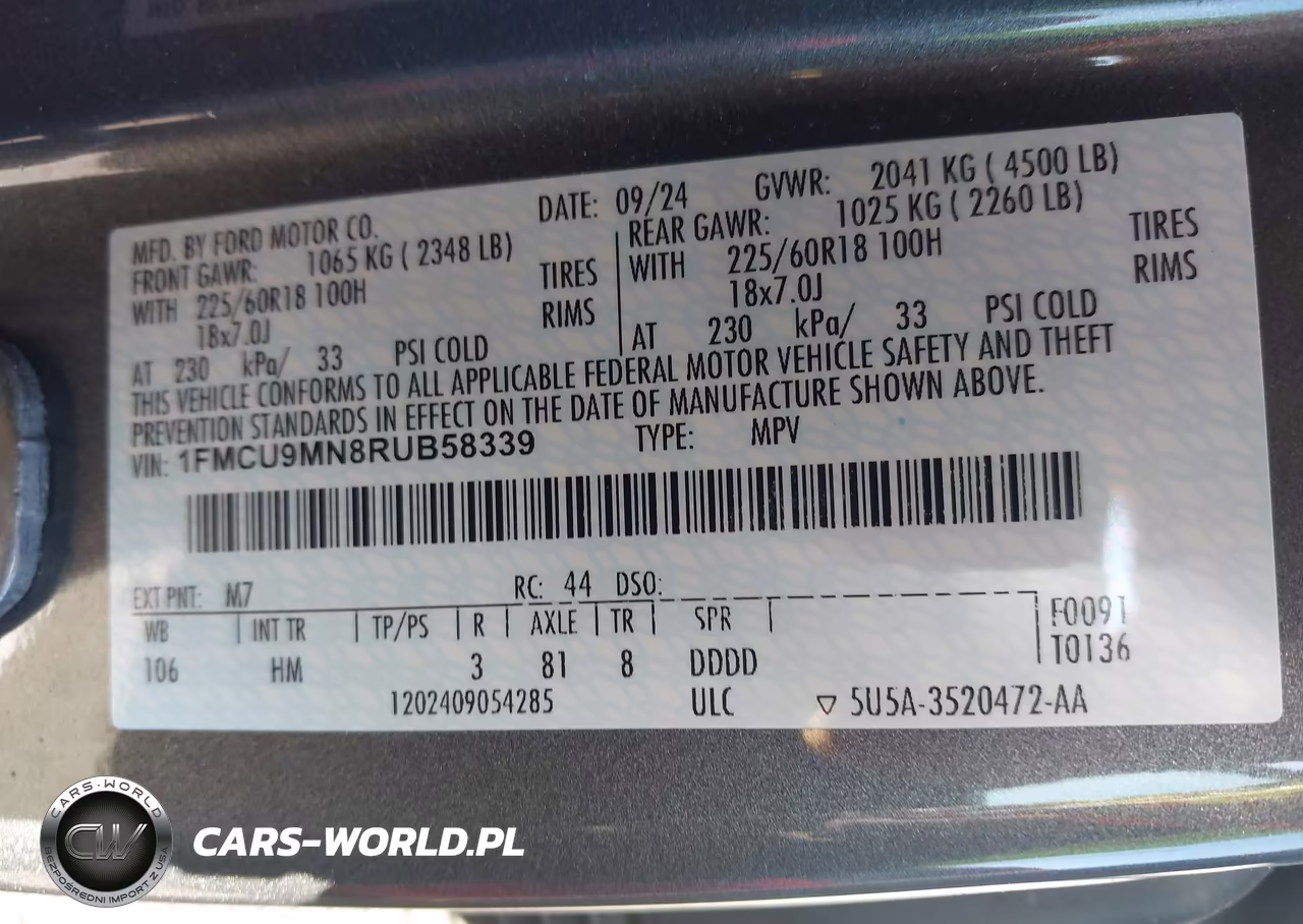 2024 Ford Escape St-Line VIN:1FMCU9MN8RUB58339 - 9