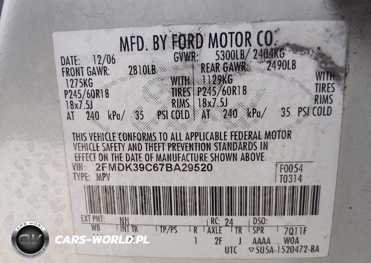 2007 Ford Edge Sel Plus VIN:2FMDK39C67BA29520 - 9