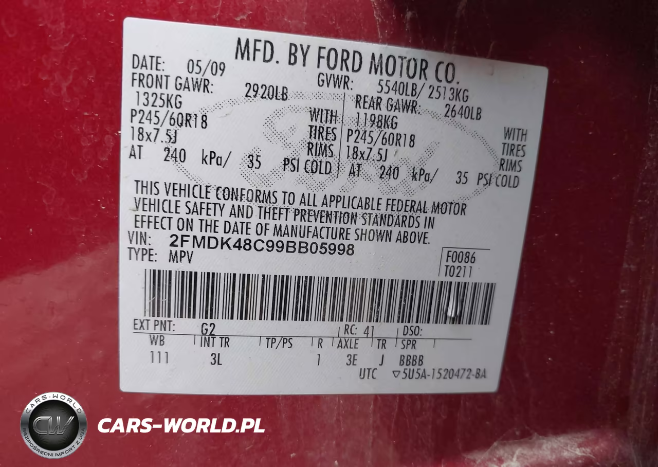 2009 Ford Edge Sel VIN:2FMDK48C99BB05998 - 9